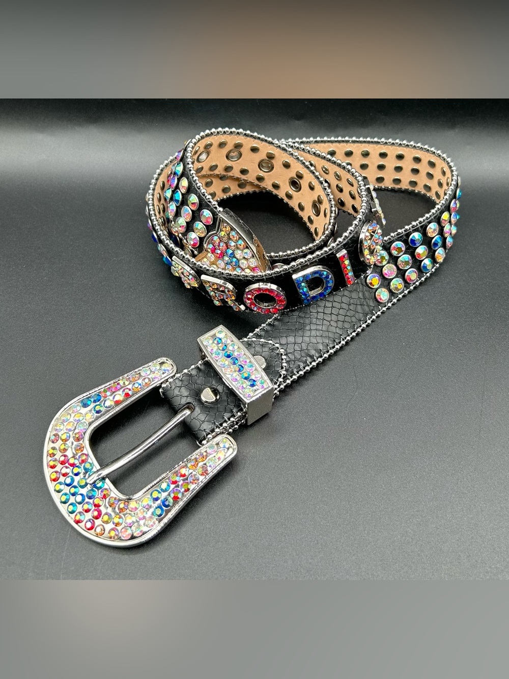MAJESTIK  “Prodigy”  Leather Belt Colorful - Rhinestone . Size L